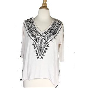 UO Free People Tan Black Aztec Print Swing Tee